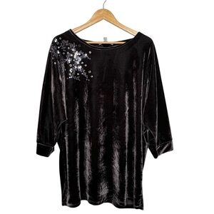 Velvet Velour Sequin Dolman Sleeve Shirt Blouse. Dark Brown. Plus Size 18/20